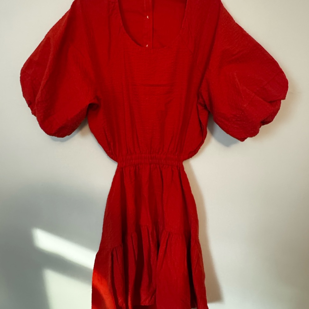 Madewell Red Puff Sleeve Mini Sundress